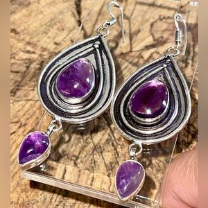 Large Teardrop Amethyst Earrings 2 7/8”